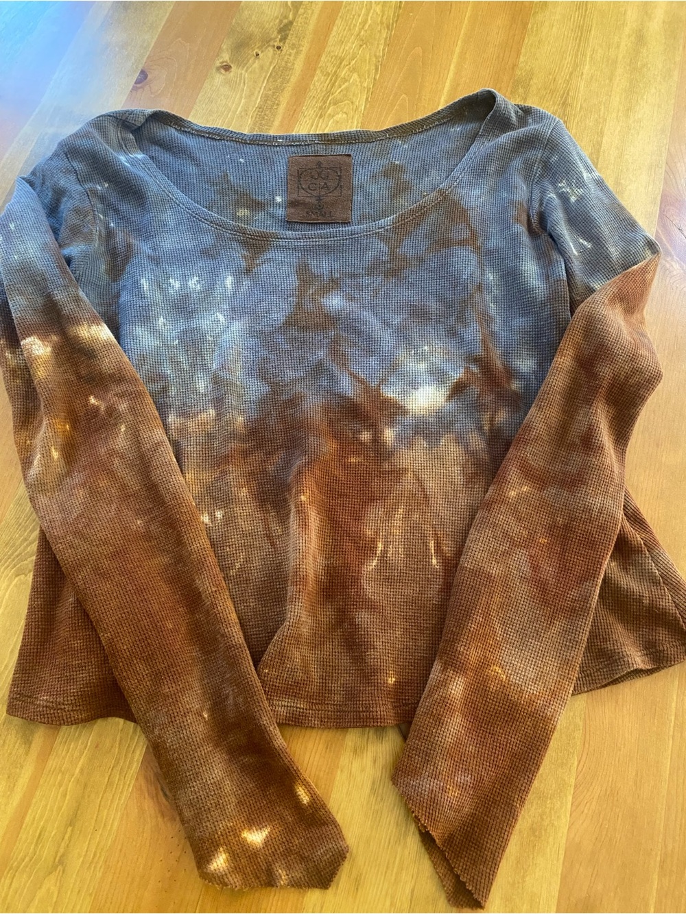 Hemp Waffle Long Sleeve Top - Brown & Blue